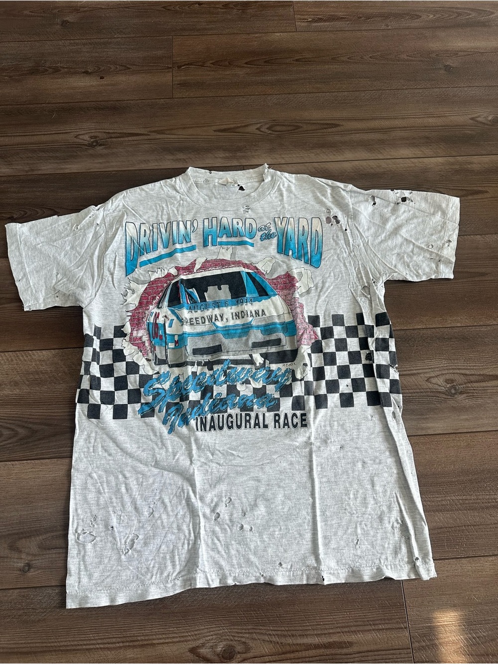 Vtg 1994 Speedway Indiana Driving Hard Thrashed AOP Tee Sz XL
